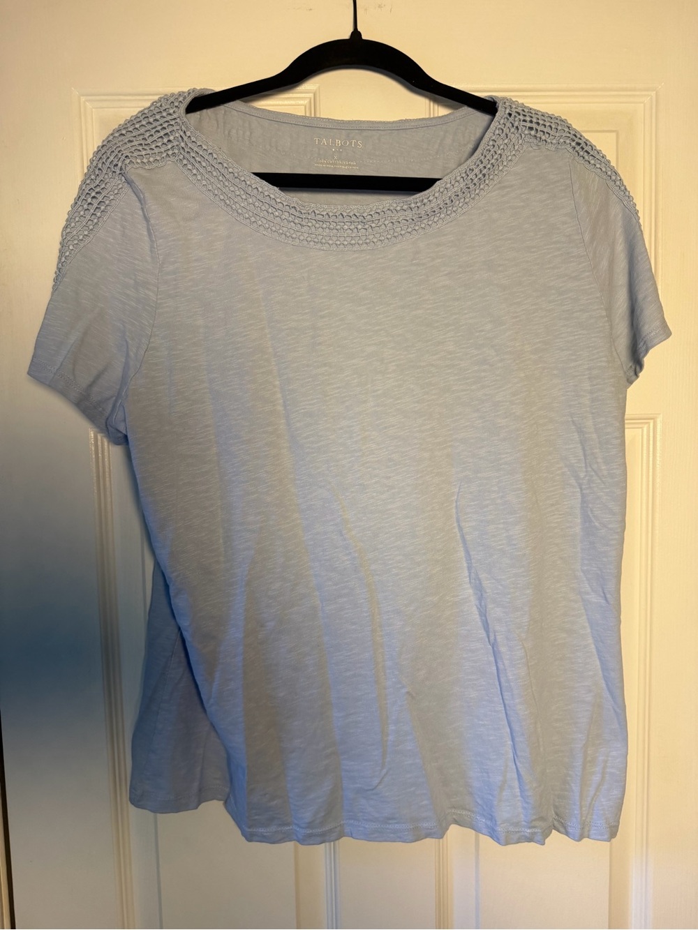 Talbots Light Blue Crochet-Trim Short Sleeve Top X